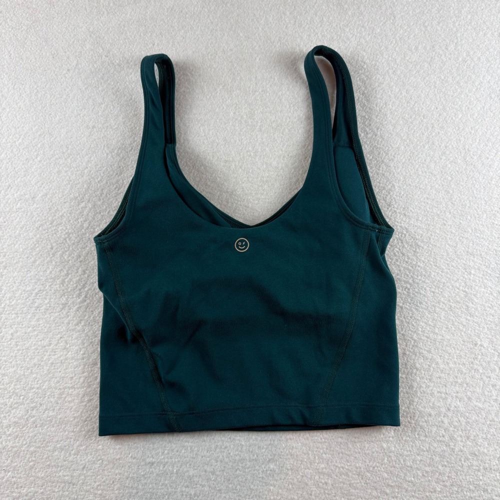 Gilly Hicks Womens Forest Green V-Neck Activewear Crop Top Smiley Logo Size S